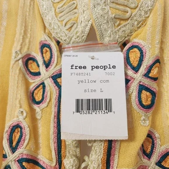 NWT Free People Tunic Top Embroidered New Romantics Yellow Large - Picture 3 of 11